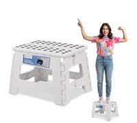 White - 9inch Foldable Step Stool for Adults & Children - Heavy Duty Plastic Compact, Collapsible Stool for Home, Bathroom, Garage, Office, Picnic - Non-Slip Design, Weight Capacity 330lbs