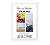 White A1 Poster Frames - Large MDF Wooden Frames A1 59.4 x 84 cm - Both Ways Wall Hanging Wall Gallery Living Room Poster Picture Frame With Styrene Shatterproof Perspex Sheets
