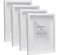 White A4 wooden Photo Frame Set of 4 with Mount for A5, Boxed Gallery Picture Frames A4 4Pack With Glass Window for Tabletop or Wallmounted,Oxford Modern Thin Picture Frame A4