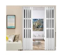 White Accordion Door With Frosted Acrylic Glass, Privacy Pleated Folding Curtain Light Blocking Drapes Multifold Bifold Closet Doors With Magnet((WxH) 64x80in/161x203cm)