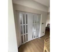 White Accordion Folding Door - Double Sliding Doors for Interior Metal Track System Room Divider Pantry & Kitchen Door 224cm x 203cm (88in x 80in)