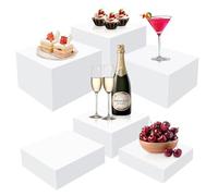 White Acrylic Buffet Risers - 6PC Food Display Stands with Hollow Bottoms for Parties, Desserts, and Events - Perfect for Buffet Table Showcasing