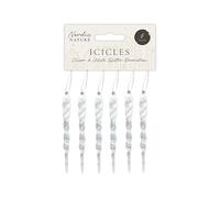 White Acrylic Glitter Icicle Christmas Hanging Decorations 12cm - Pack of 6 - Festive Tree Ornaments, Snow Winter Holiday Decoration Baubles for Xmas Tree