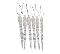 White Acrylic Glitter Icicles - 6 Pack (13cm x 1cm) | Christmas Tree Ornaments with Hanging Thread