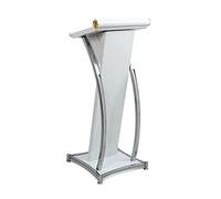 White Acrylic Metal Podium Stand Portable Lectern with Wide Reading Countertop for Church School Office Wedding - Professional Floor Standing Pulpit