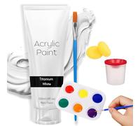 White Acrylic Paint 120ml - Non-Toxic Acrylic White for Canvas, Wood, Fabric, Stone, Crafts - Fabric Paint, Wood Paint + No Spill Cups, Ceramic Sponge, Palette, Nylon Brush
