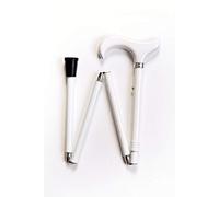 White Adjustable Folding Walking Stick Cane with Easy Joints and a White Derby Handle
