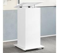 White Adjustable Podium with Wheels and Drawer 55x55x107 cm Multi-layer Design Perfect for Conferences Presentations Public Speaking and Lectures.