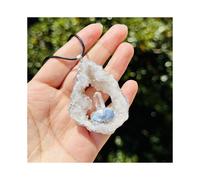 (White) Agate Artificial Crystal Pendant Necklace With Silver Edge For Daily Wear