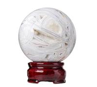 White Agate Crystal Ball Orb Sphere Polished Geode for Fengshui Divination Home Decor Gifts,55-60mm Gemstone Stone