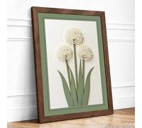 White Alliums Botanical Framed Wall Art Print A4 Walnut | Ready to Hang, Premium Gi Paper, Fade-Resistant Inks, Securely Packaged, UK Made