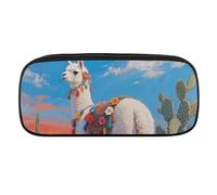 White Alpaca Pencil Case Waterproof Leather Pencil Pouch Multi-purpose Aesthetic Makeup Bag Cute Pen Bag Large Cosmetic Bag for Office Stationery, Travel