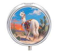 White Alpaca Pill Box 3 Compartment Metal Round Pill Case Travel Pill Organizer Small Portable Medicine Vitamin Container for Purse and Pocket to Hold Vitamins Supplements