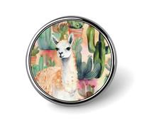 White Alpaca Watercolor Painting And Cactus Badge Holder Personalized Metal Button Pin Fashion Round Badge with Pattern Pin DIY Button Badges Exquisite Brooch Crafts Gift Clothes Decorative Pins