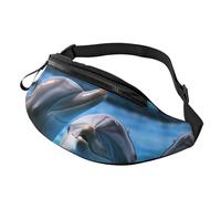 White Alpaca Watercolor Painting and Cactus Fanny Pack for Women Men Fashion Waist Pack Adjustable Belt Bag for Workout Running Travelling Casual Waist Bag, Two Dolphins In The Water, One Size