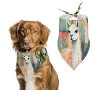 White Alpaca Watercolor Painting and Cactus Pet Scarf Adjustable Pet Accessories Triangular Scarf Washable Floral Print Puppy Bib Bandana Stylish Comfortable Cat Scarves for Holiday Scarfs