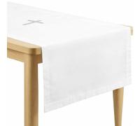 White Altar Cloth - Silver Cross Embroidery, Communion Tablecloth for Church, Baptism, First Communion, Holy Ceremony (62 x 24 Inches)