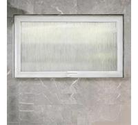 White Aluminium Pivot Window, Frosted Fluted Reeded Privacy Glass for Bathroom En-Suite Cloakroom, 360 Degree Rotating Slim Frame Window(Horizontal Mount,70x50 cm)