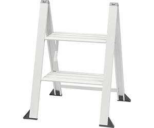 White aluminium stepladder Vikingstep Midi by W.Steps I 480 mm high I Load capacity up to 150 kg I Compact aluminium folding stepladder with 2 steps I Only 35 mm wide I 3169011
