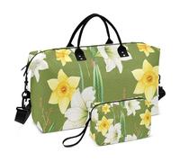 White Amaryllis Flowers Yellow Green Duffel Bag for Travel & Makeup Pouches Set of 2, Animal Print Womens Tote Gym Bag Carry on Bags for Airplanes