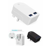 (White) Ameego Folding Dual USB Plug | Dual USB Wall Charger