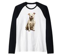 White American Pit Bull Terrier Dog Illustration Pittie Raglan Baseball Tee