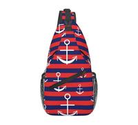White Anchors Red Navy Striped Cross Chest Bag Diagonally Hiking Crossbody Bag Travel Shoulder Daypack Lightweight Sling Backpack Cycling Daypacks Fitness Chest Backpacks