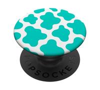 White and Aqua Cow Print Cute Aesthetic Animal Y2K Cowgirl PopSockets Adhesive PopGrip