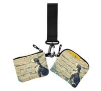 White and Balck Dog White Sheet Music Score Yellow Playful Women's Coin Pouches Card Holder Minimalist Card Organizer Purse with Zipper Pocket for Women 2 Pcs, white and balck dog white sheet music