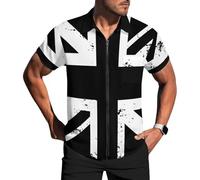 White and Black British Flag Men's Short Sleeve Shirt Polo Zip-Up Golf Shirts Top Tee