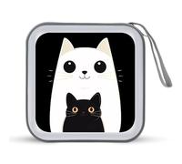 White and Black Cats Portable CD Case Holder 48 Capacity Travel DVD Storage Boxs Wallet Bag