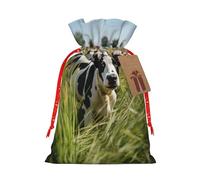 White And Black Cow Print Christmas Gift Bag,Storage Sack With Tags,Reusable Christmas Gift Package Bag