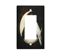 White and Black Crow Decorative Light Switch Cover Plate 1 Gang Single Rocker, Vintage Moon Raven Electrical Faceplate for Kitchen Bathroom, Bird Switchcover Decor