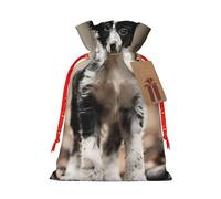 White And Black Dog Print Christmas Gift Bag,Storage Sack With Tags,Reusable Christmas Gift Package Bag