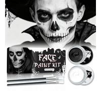 White And Black Face Paint Makeup Halloween for Adults, Halloween Makeup Kit With Brush, Skeleton Zombie Clown Makeup, Full Coverage, Special Effects Makeup Kit, Body Paint for Fancy Dress