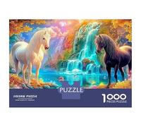 White And Black Horses by Waterfall 1000-Piece Jigsaw Puzzle Fine Horse Great for Game Nights, Adults & Kids 52x38cm/1000pcs