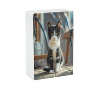 White and Black Kitten Sitting Cigarette Case Stylish Lightweight Pocket Holder Case for Smoke Waterproof Cigarette Dispenser Cigarettes Accessories for Outdoor Camping Hiking