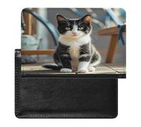 White And Black Kitten Sitting Passport Holder Passport Cover Protector Essentials with Credit Card Slots for Women Men