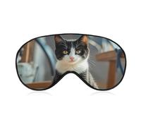 White and Black Kitten Sitting Sleep Mask Comfort Travel Eye Masks with Adjustable Elastic Strap Soft Funny Block Light Sleep Eye Cover for Side Sleeper for Nap Men Women Gift