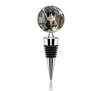 White And Black Kitten Sitting Wine Stopper Zinc Alloy Beverage Bottle Stopper Reusable Leak Proof Wine Cork Cute Champagne Saver Decorative Bottle Sealer Plug Gift for Men Women