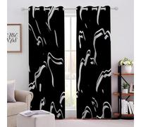 White And Black Lines Blackout Curtain W 52" x L 63" Modern Simple Thermal Insulated Energy Saving Eyelet Room Darkening Curtains for Bedroom living room office
