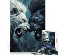 White And Black Lion Fight 1000 Piece Jigsaw Puzzles for Teenagers Jigsaw Brain Activity Time Well Spent Neat Edges (50x75cm)