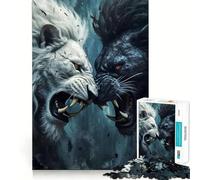 White And Black Lion Fight 1000 Piece Jigsaw Puzzles for Teenagers Recall Fun Play Tight Interlock No Gaps Family Fun Night Activity (38x52cm)