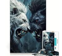 White And Black Lion Fight Jigsaw Puzzles 1000 Cognitive Skill Toy Smooth Burr Free Surface Relaxing Indoor Group Activity (50x75cm)