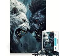 White And Black Lion Fight Jigsaw Puzzles 1000 Recall Fun Play Burr Free Clean Cut Pieces Portable Travel Friendly Fun Game (38x26cm)