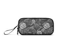 White and Black Metal Rose Nylon Pencil Bags for Boys Big Capacity Pencil Case for High School Stationery Bag for Middle School Adults