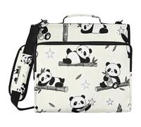 White and Black Panda and bamboos 1.5 Inch 3 Ringing Binder Zipper with Handle and Removable Shoulder Strap Laege Capacity Document Organizer for School and Office