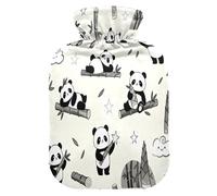 White and Black Panda and bamboos hot-Water Bottle with Soft Cover, 1L Warmer Bag for Menstrual Cramps,Menstrual Cramps,bolsas de agua Caliente para Dolores