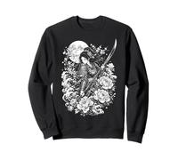 White and Black Tattoo Art Design of a Female Samurai Sweatshirt