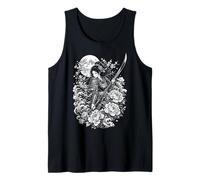 White and Black Tattoo Art Design of a Female Samurai Tank Top